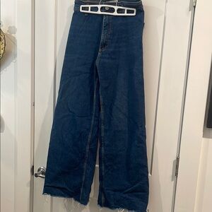 Zara Women's Wide Leg Blue Jeans with Fringe size 6